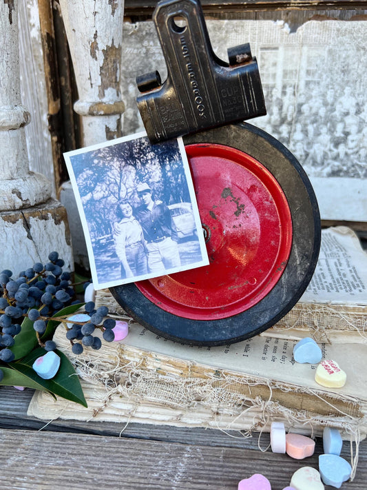 Vintage RED Buggy Cart Bike Wheel Industrial Salvage Metal Farmhouse Decor Americana Primitive Valentine Decor