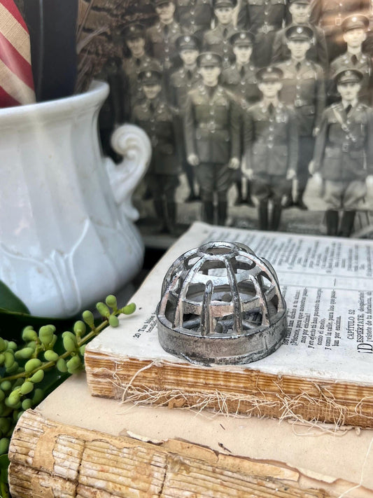Vintage Metal Floral Frog Cage SILVER DOME Industrial Salvage Display Farmhouse Americana Decor