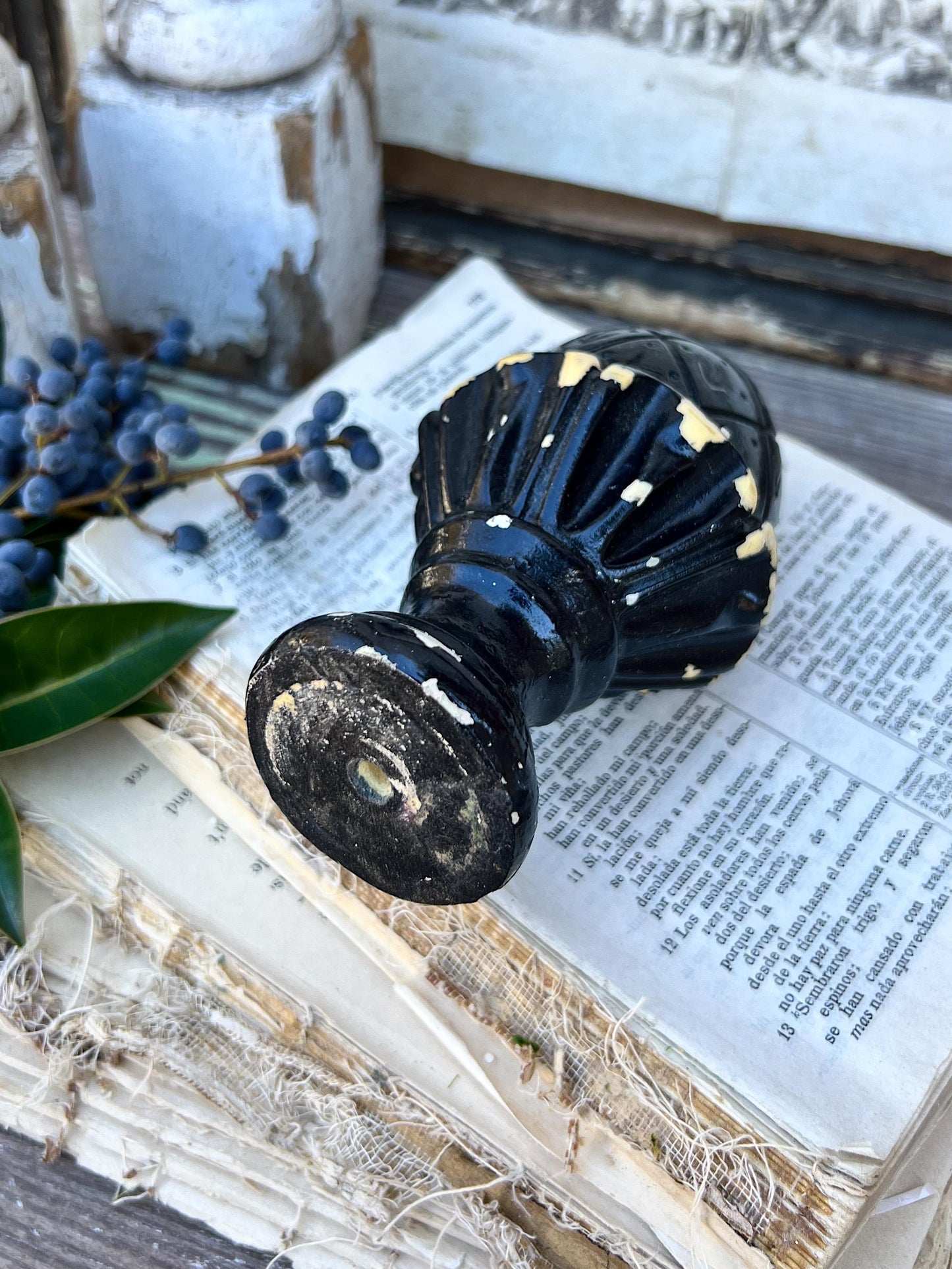 Vintage Chippy White Wood Finial Post Rod Cap