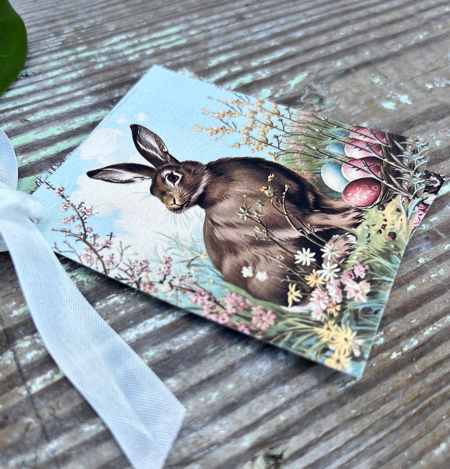Easter BUNNY Brown Rabbit Gift Tags Vintage French Farmhouse Decor Card Shabby SET OF 8