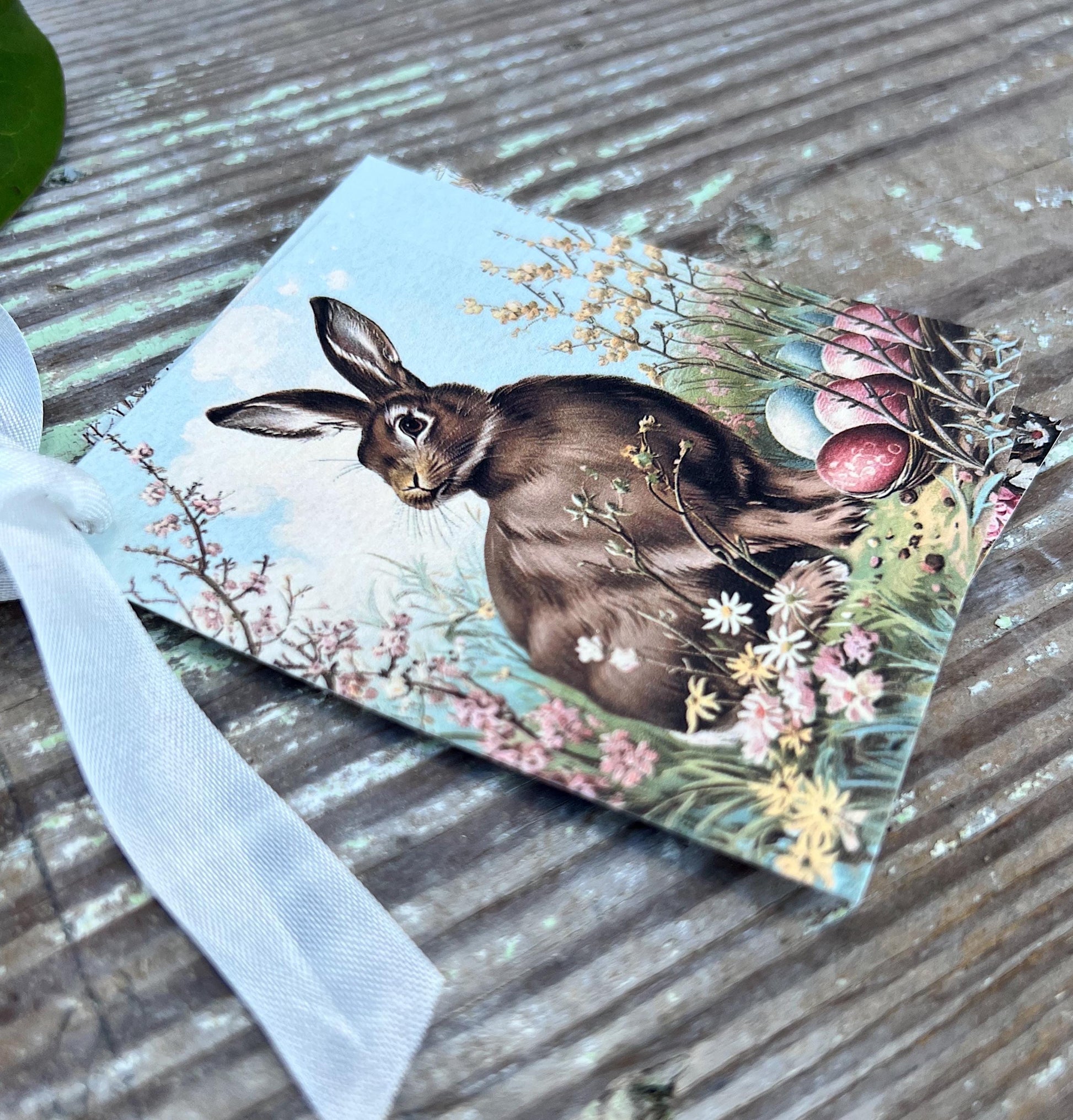 Easter BUNNY Brown Rabbit Gift Tags Vintage French Farmhouse Decor Card Shabby SET OF 8