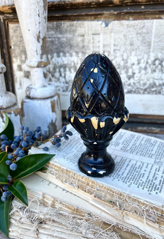 Vintage Chippy White Wood Finial Post Rod Cap