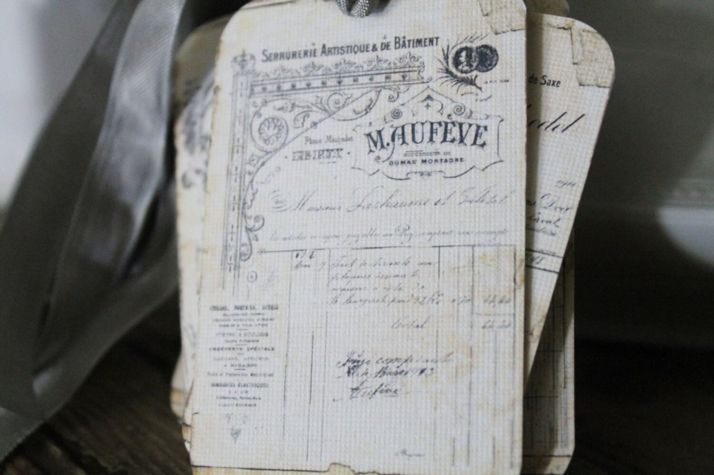 French Receipt Gift Tags Vintage Ledger Gift Tags Card French Writing Typography Shabby Farmhouse Decor