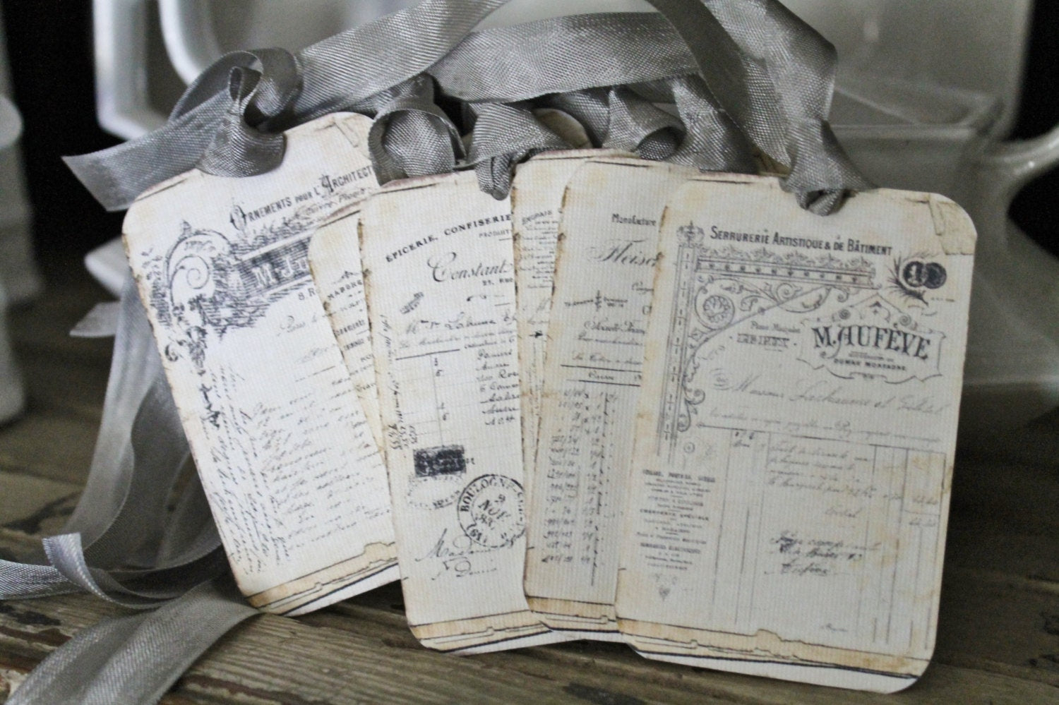 French Receipt Gift Tags Vintage Ledger Gift Tags Card French Writing Typography Shabby Farmhouse Decor