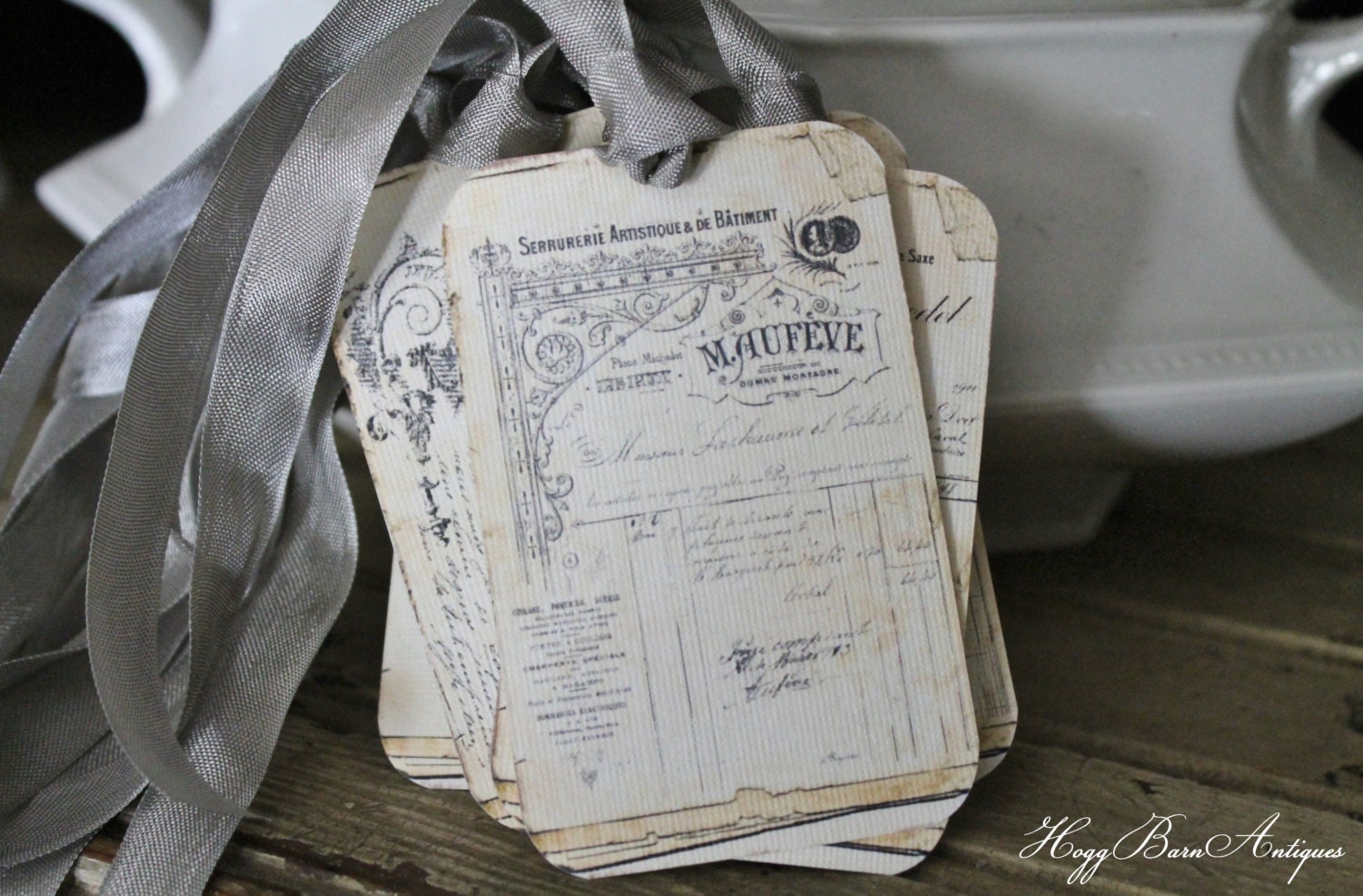 French Receipt Gift Tags Vintage Ledger Gift Tags Card French Writing Typography Shabby Farmhouse Decor