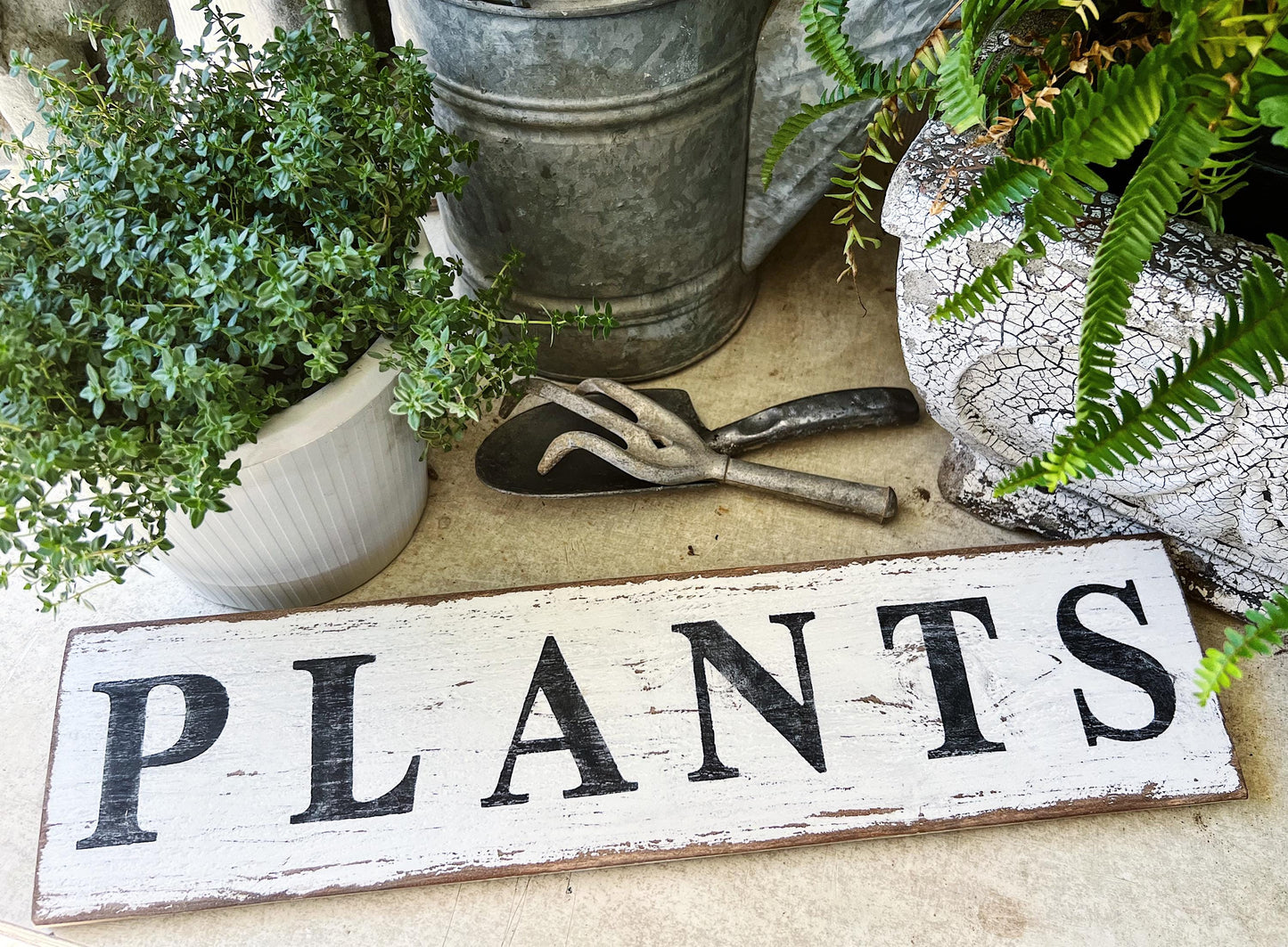 PLANTS Sign Salvage Barn Wood Farmhouse Decor Reclaimed White Chippy Paint French Country Architectural Painted Rustic Wall Sign