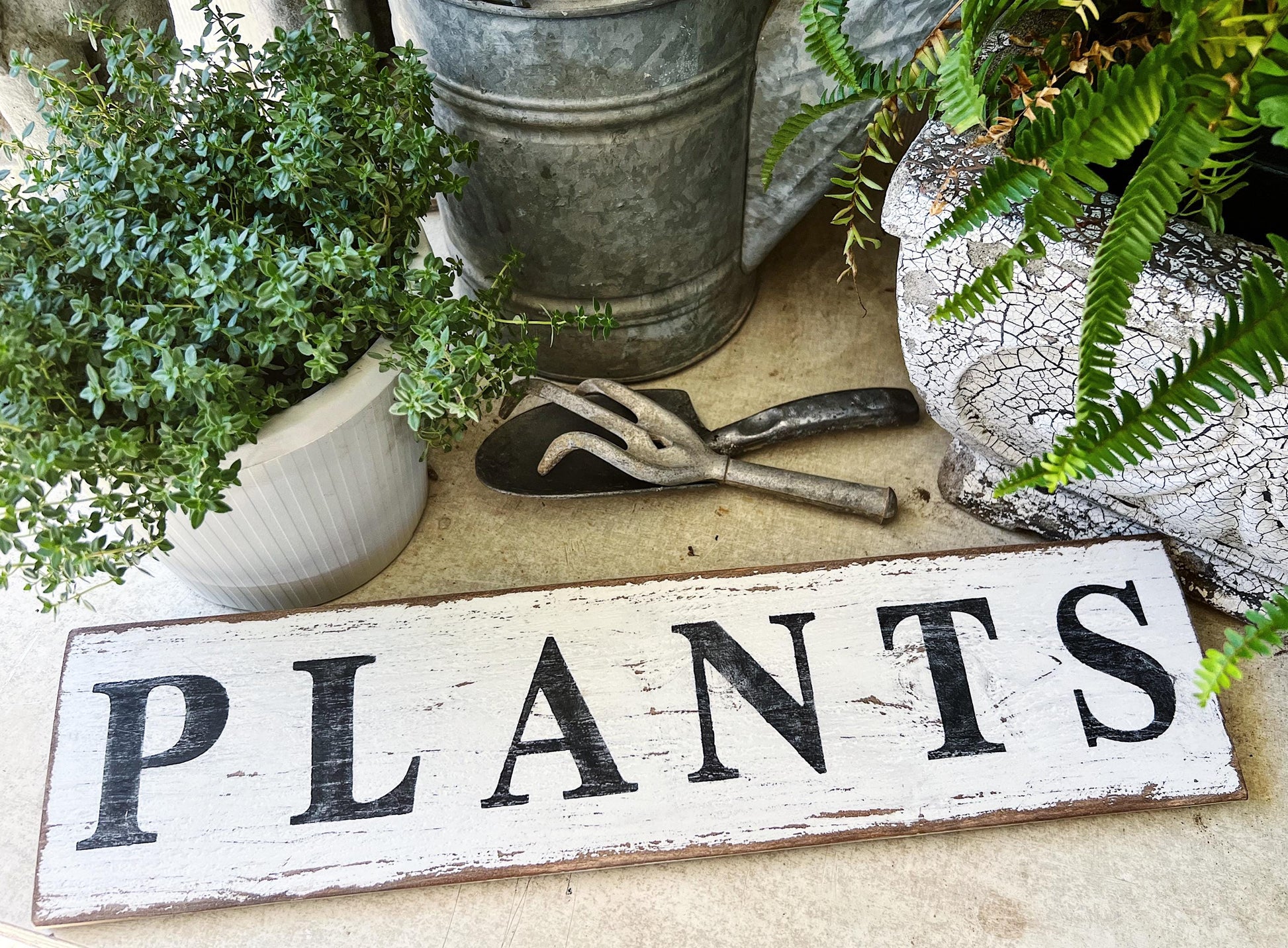 PLANTS Sign Salvage Barn Wood Farmhouse Decor Reclaimed White Chippy Paint French Country Architectural Painted Rustic Wall Sign