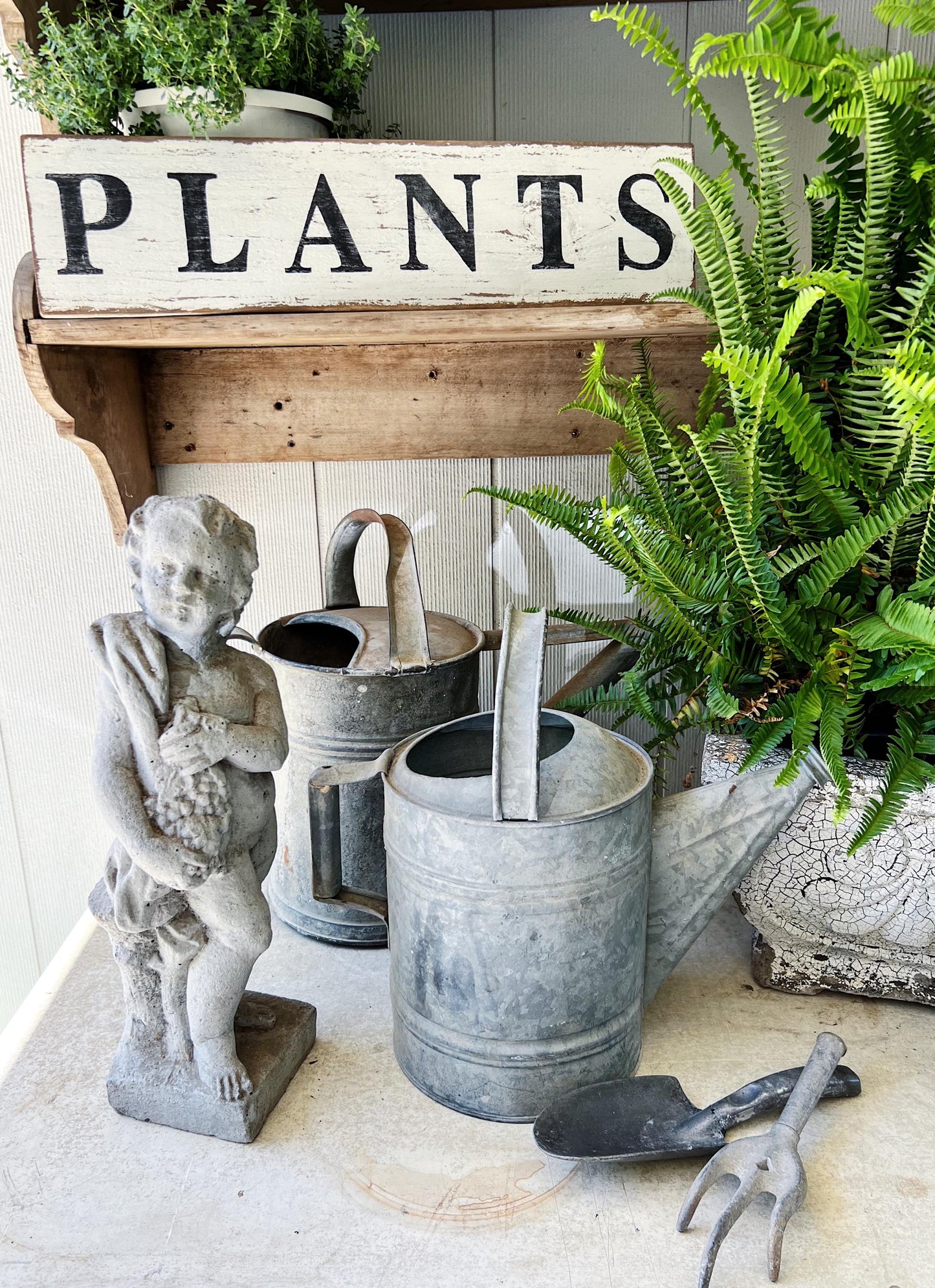 PLANTS Sign Salvage Barn Wood Farmhouse Decor Reclaimed White Chippy Paint French Country Architectural Painted Rustic Wall Sign