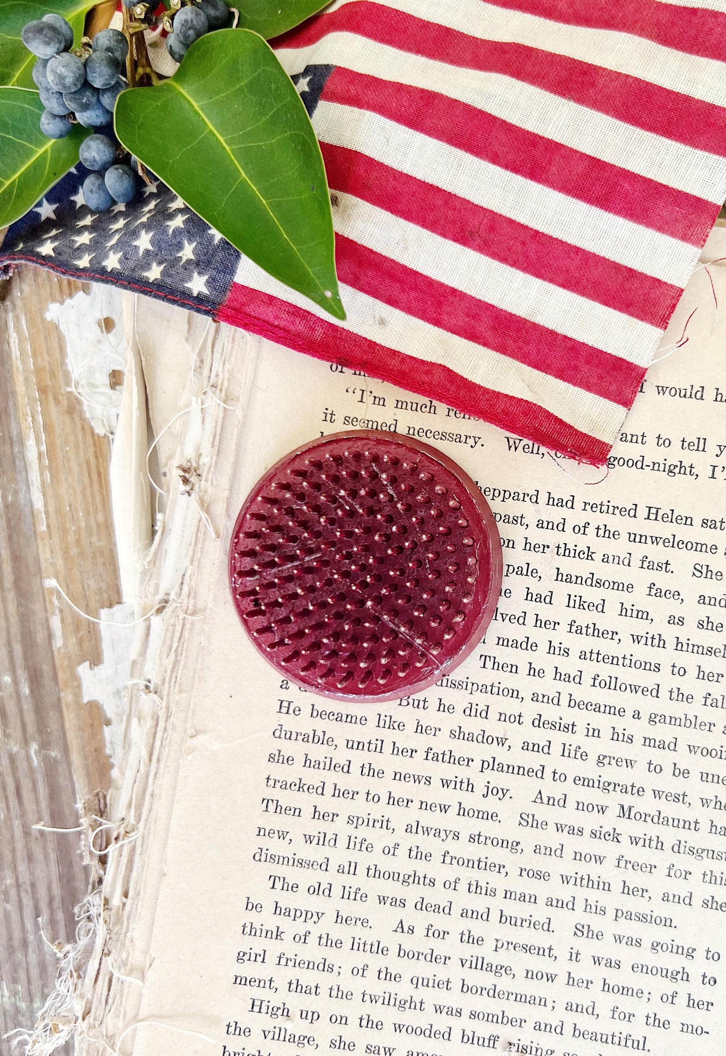 Vintage RED Metal Floral Frog Round Antique Flower Garden Display Farmhouse Decor Style Industrial Salvage AMERICANA USA