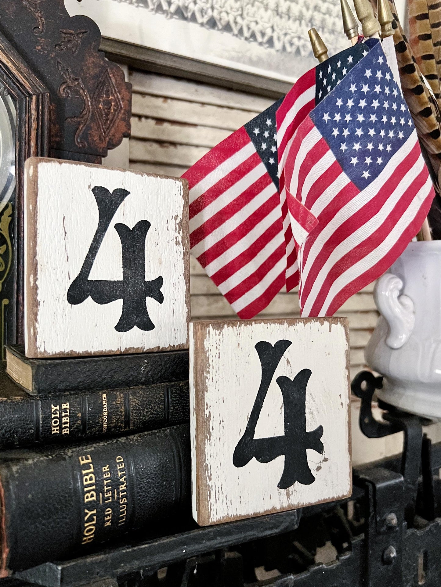 July 4th Wood Sign, White Chippy Paint, Americana Decor