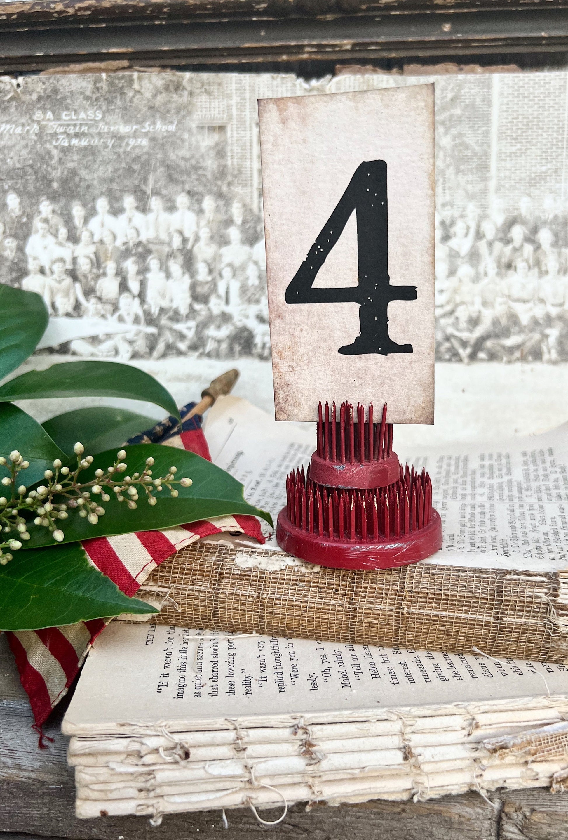 PATRIOTIC 4 July Number Card Farmhouse Decor Church Board Hymn Americana Decor
