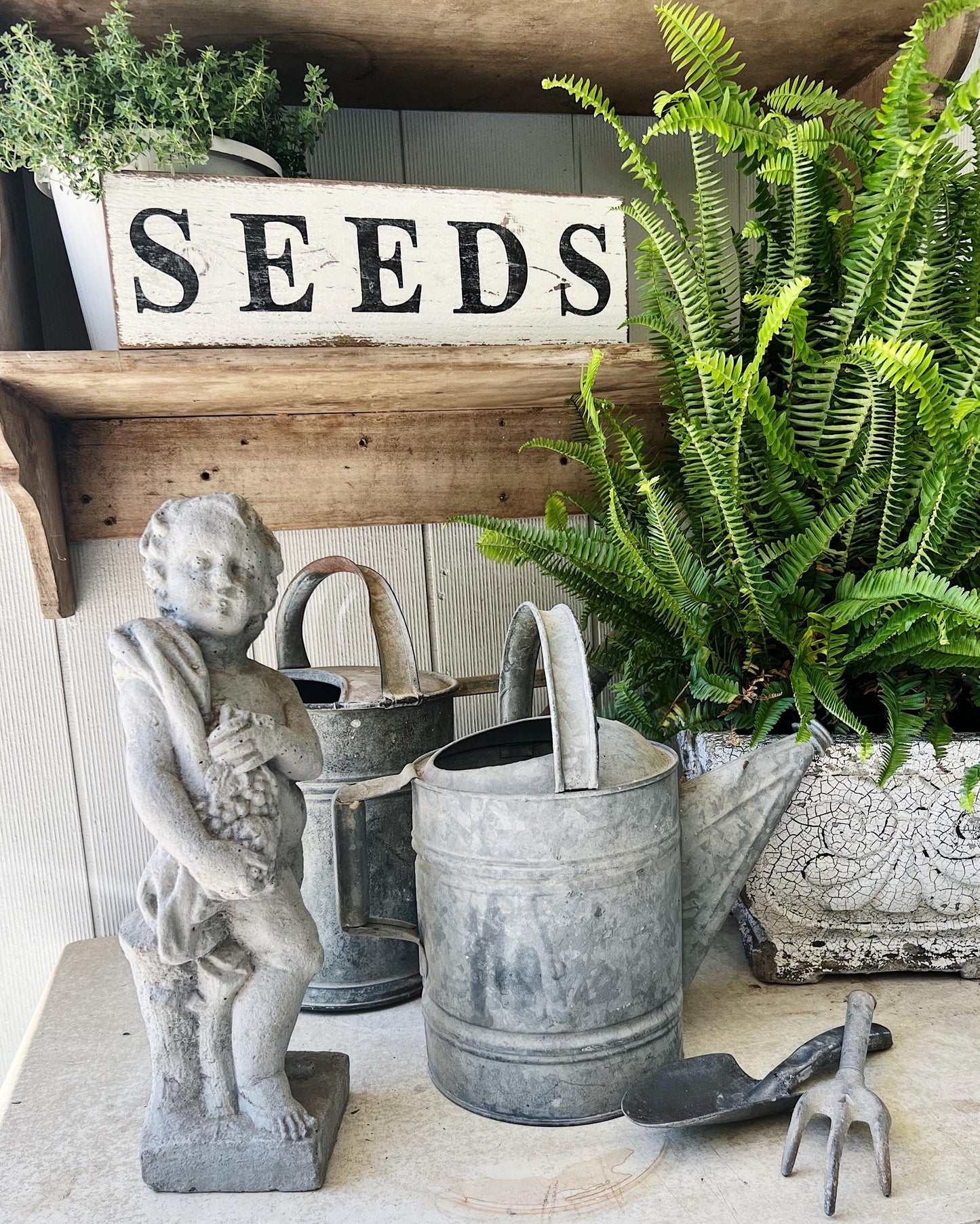 Handmade Farmhouse SEEDS Sign, Salvaged Barn Wood, White Chippy Paint