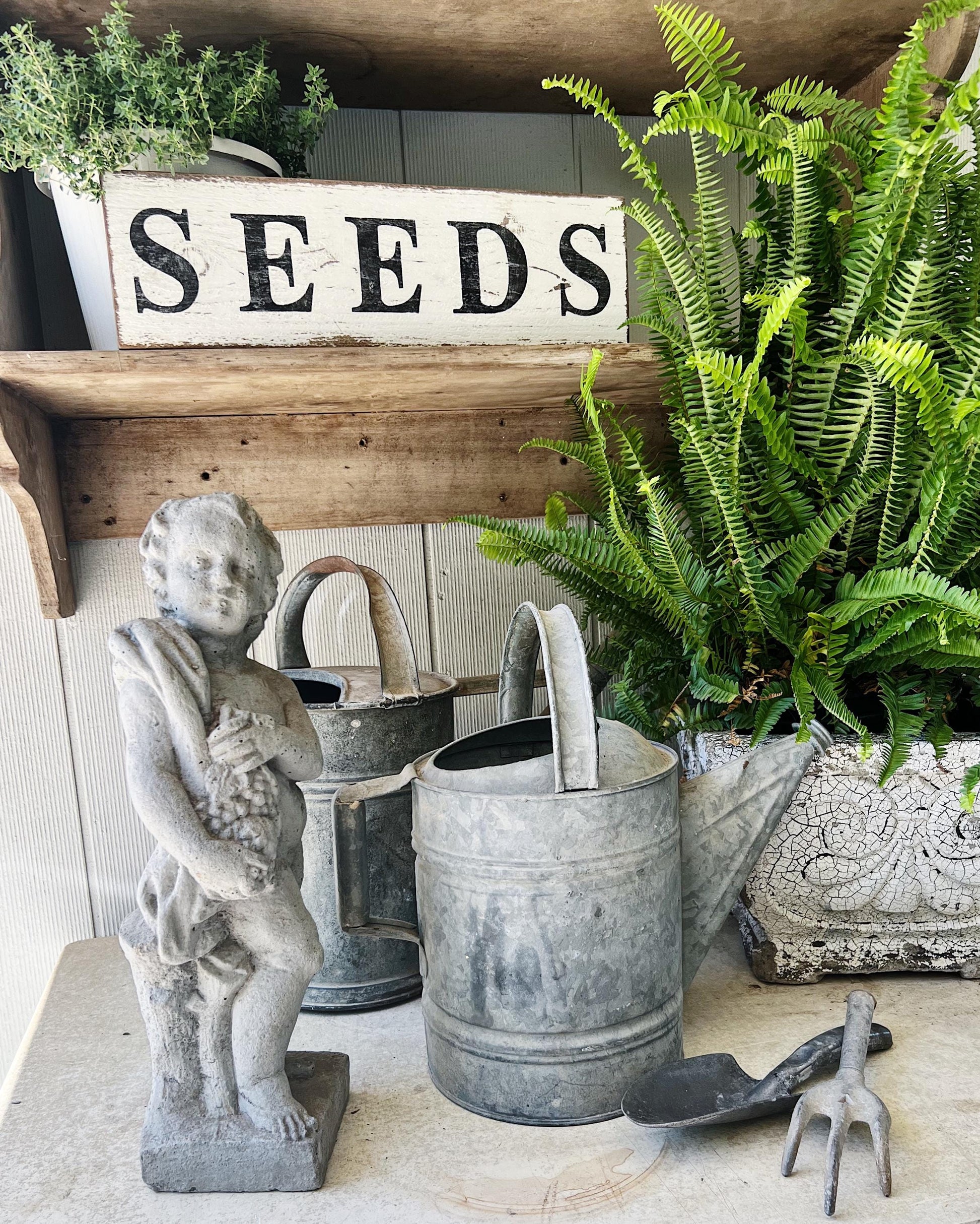 Handmade Farmhouse SEEDS Sign, Salvaged Barn Wood, White Chippy Paint