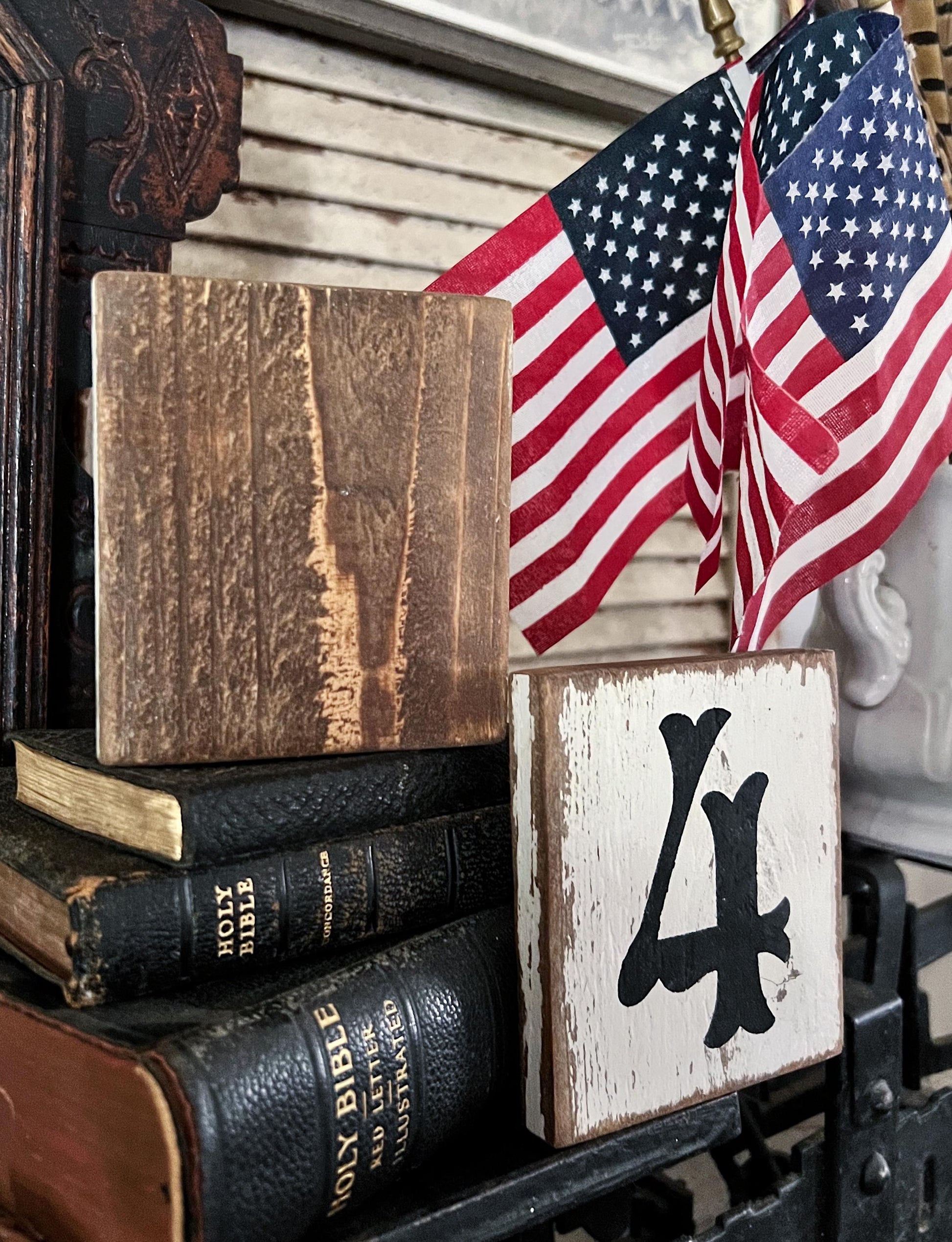 July 4th Wood Sign, White Chippy Paint, Americana Decor