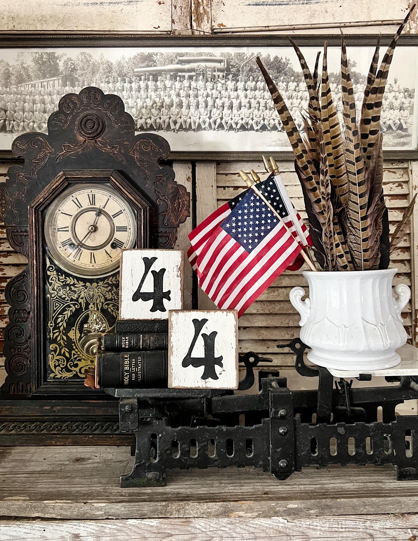 July 4th Wood Sign, White Chippy Paint, Americana Decor