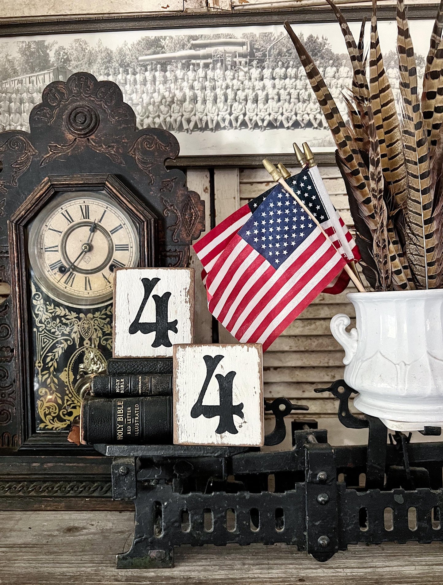July 4th Wood Sign, White Chippy Paint, Americana Decor