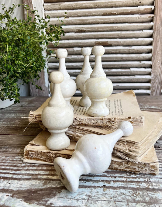 Vintage Chippy White Wood Finial Post Rod Cap