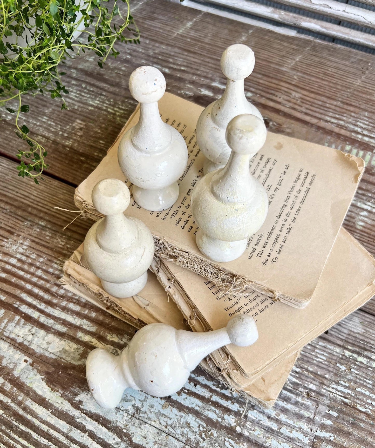 Vintage Chippy White Wood Finial Post Rod Cap