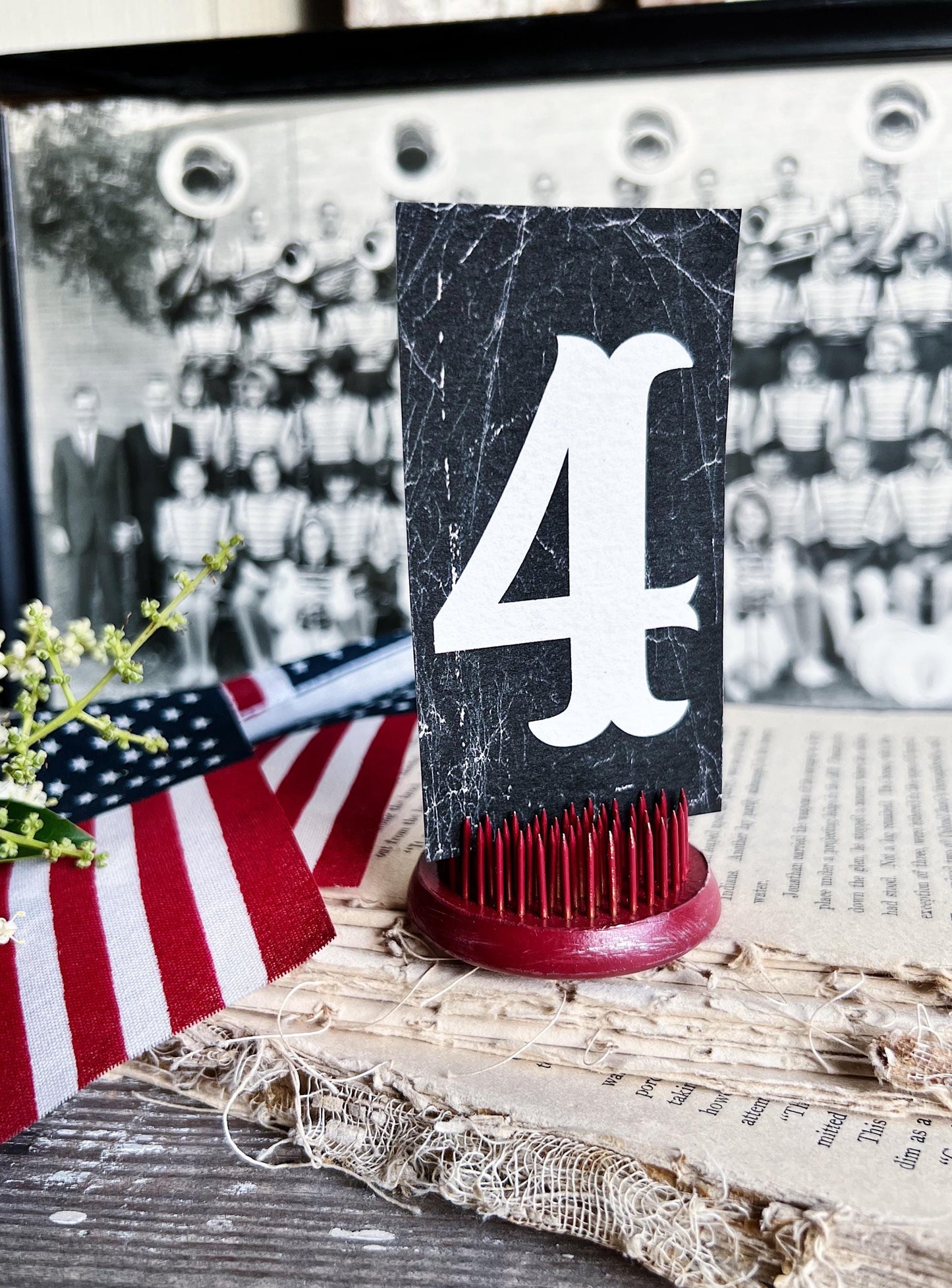 JULY 4 Number BLACK Card Sign Farmhouse Decor Cardstock Vintage Style Church Gothic Patriotic Americana