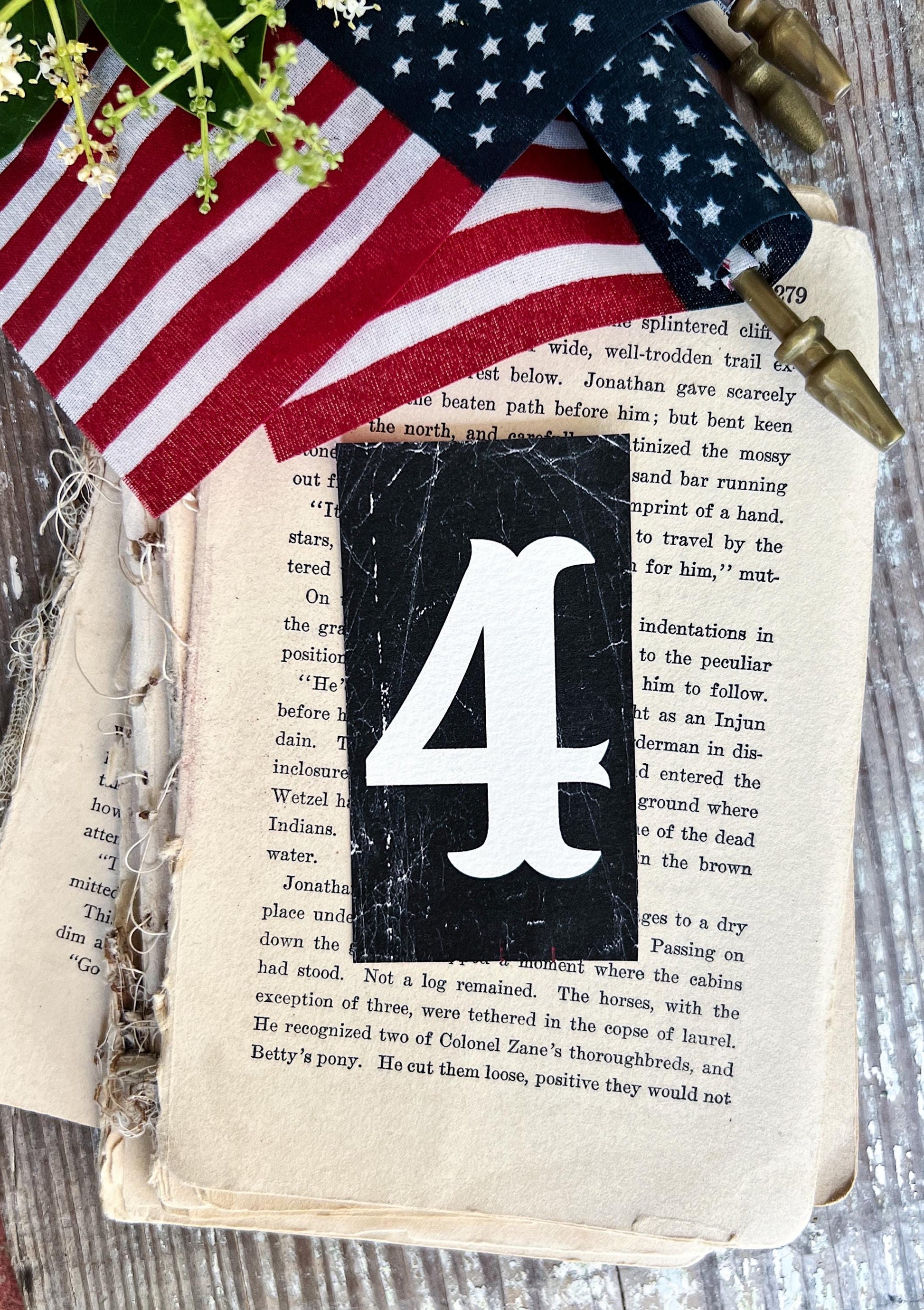 JULY 4 Number BLACK Card Sign Farmhouse Decor Cardstock Vintage Style Church Gothic Patriotic Americana