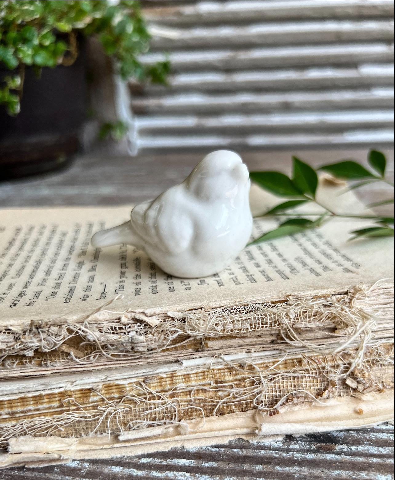 White Ironstone BIRD Figurine Farmhouse Decor Garden