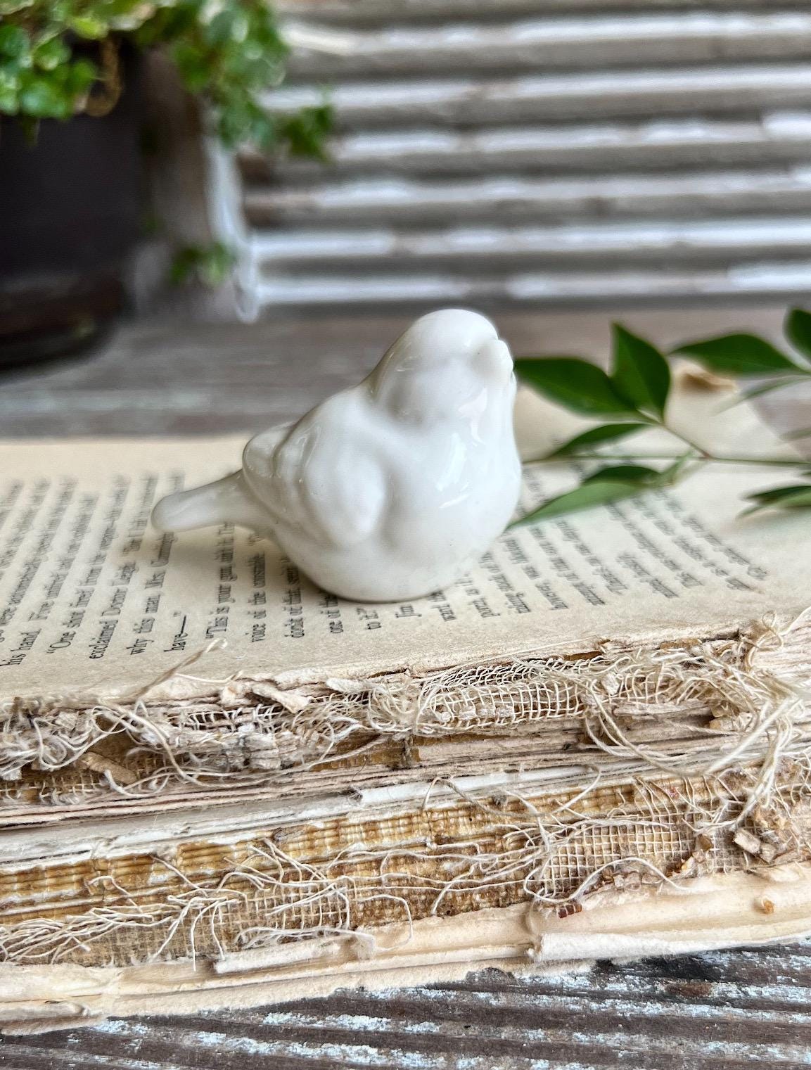 White Ironstone BIRD Figurine Farmhouse Decor Garden