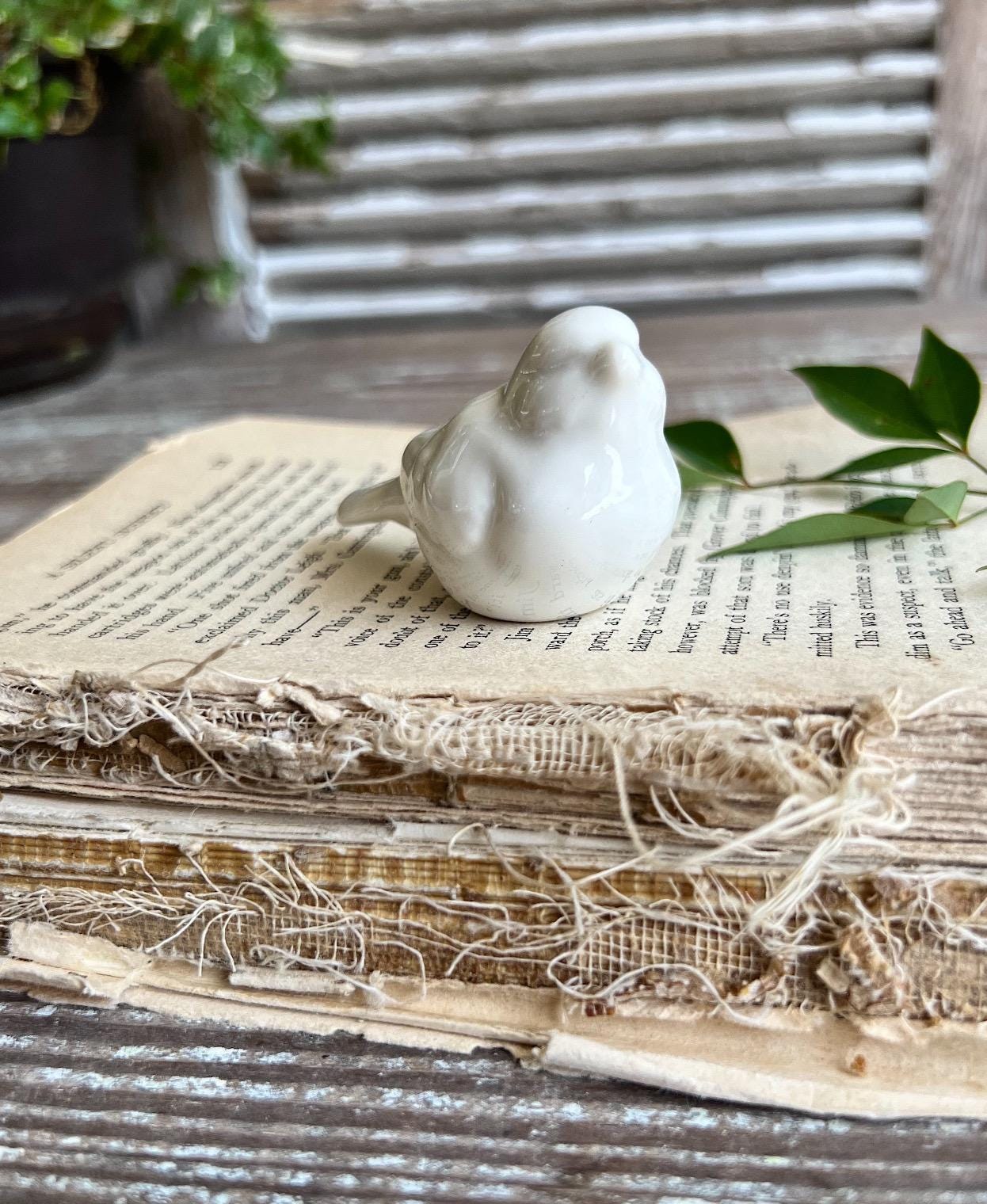White Ironstone BIRD Figurine Farmhouse Decor Garden