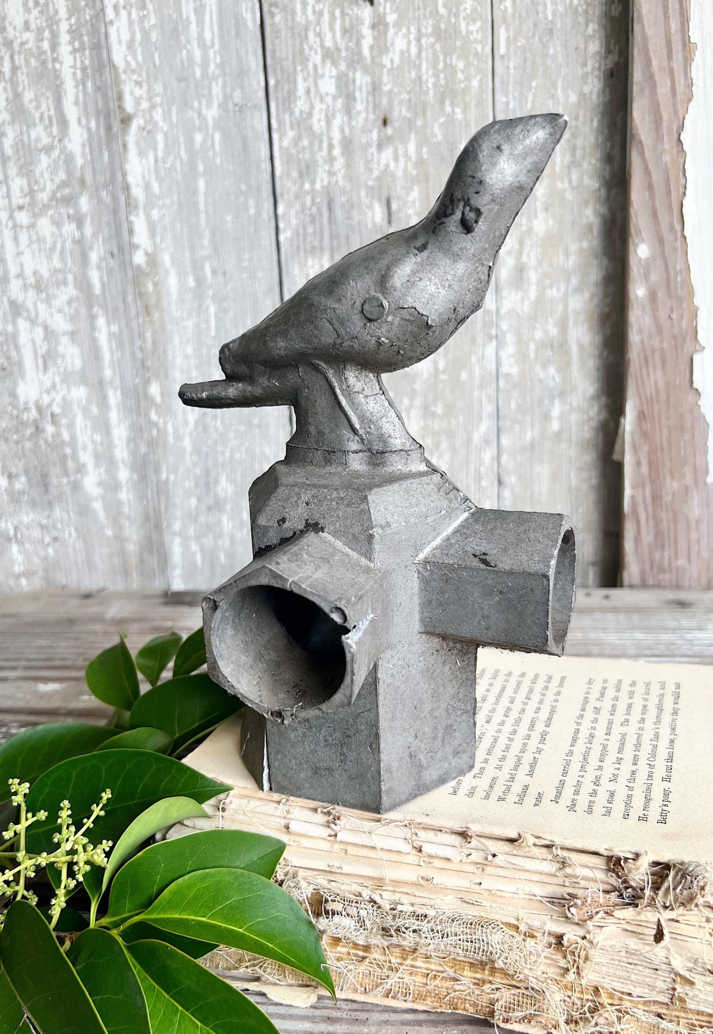 Antique BIRD Finial Cast Iron Metal Fence Cap Architectural Industrial Salvage Farmhouse Garden Decor