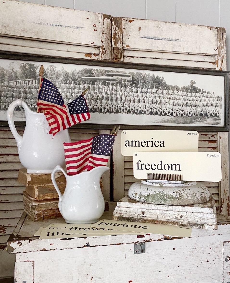 AMERICA Flash Cards LARGE Vintage Inspired Word Flashcard SET Of 8 Americana Farmhouse Patriotic Freedom Independence July 4th Americana