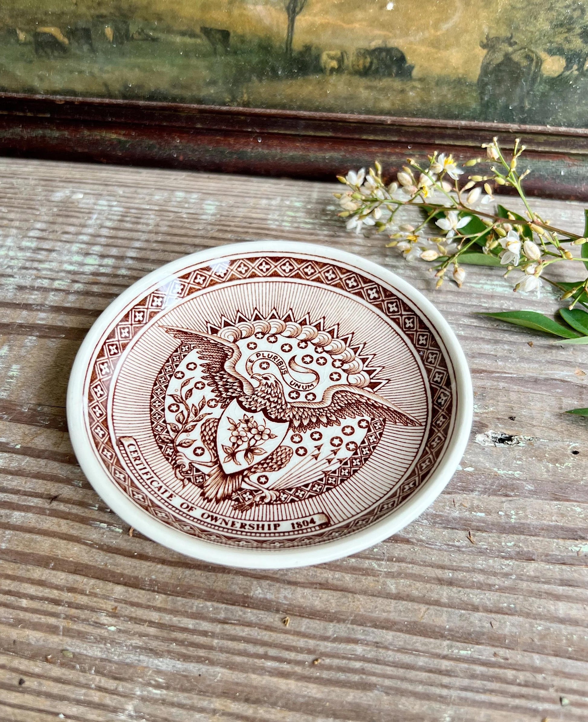 Antique Ironstone EAGLE Dish Plate Brown Transferware Farmhouse Decor