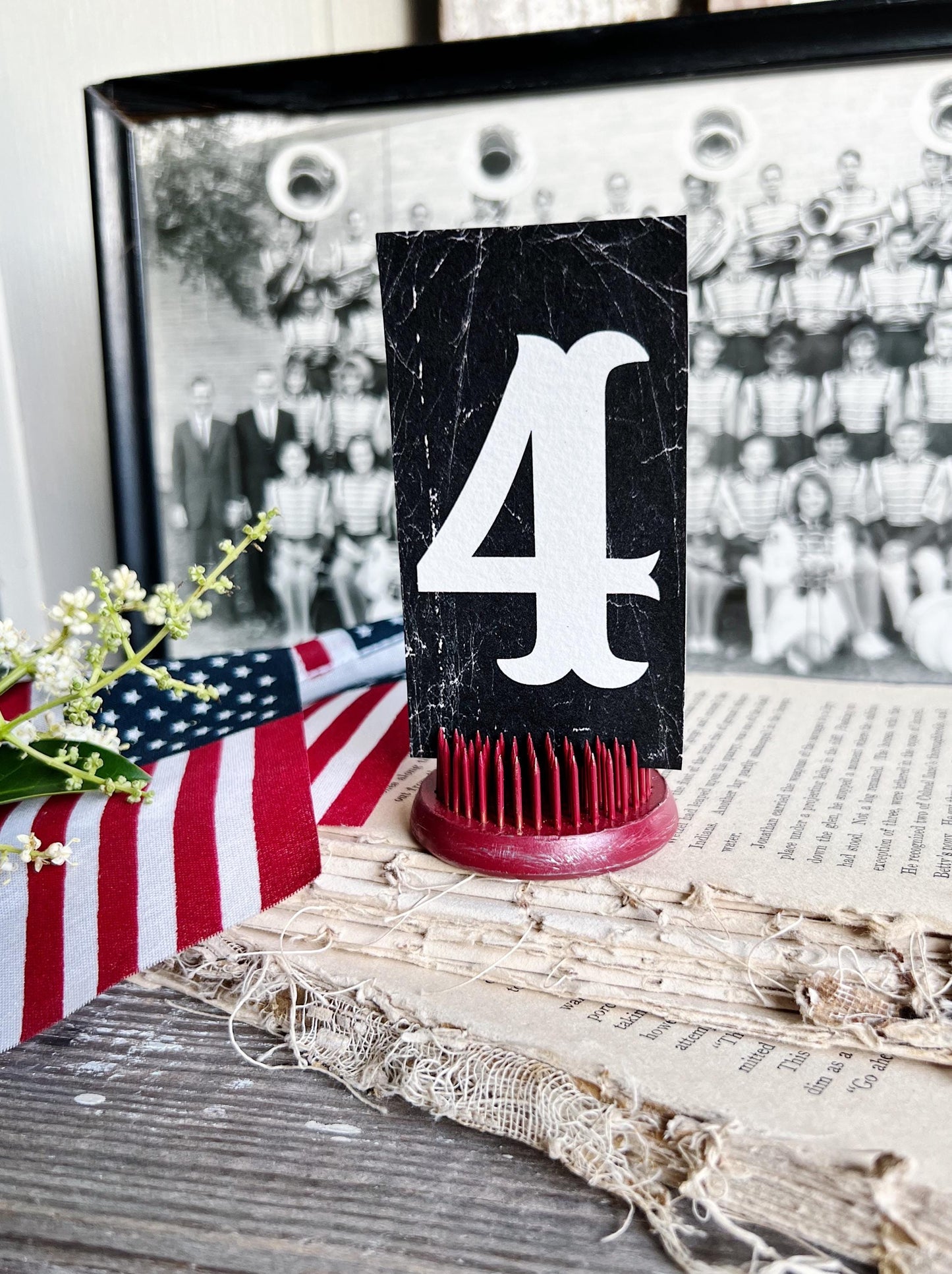 JULY 4 Number BLACK Card Sign Farmhouse Decor Cardstock Vintage Style Church Gothic Patriotic Americana
