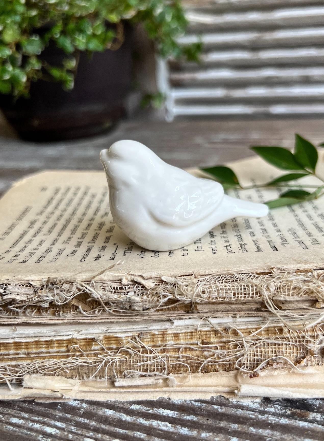 White Ironstone BIRD Figurine Farmhouse Decor Garden