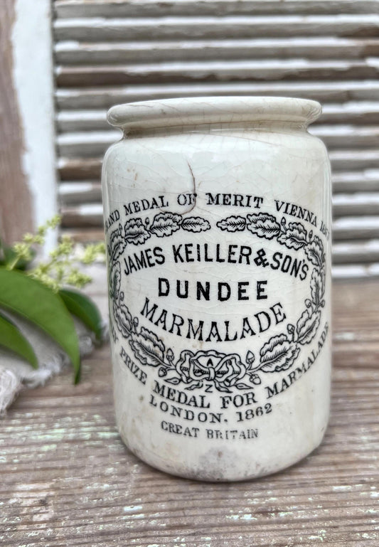 Antique Marmalade IRONSTONE Jar DUNDEE James Keiller Crock Rolled Rim 1 Pound 1862 MALING