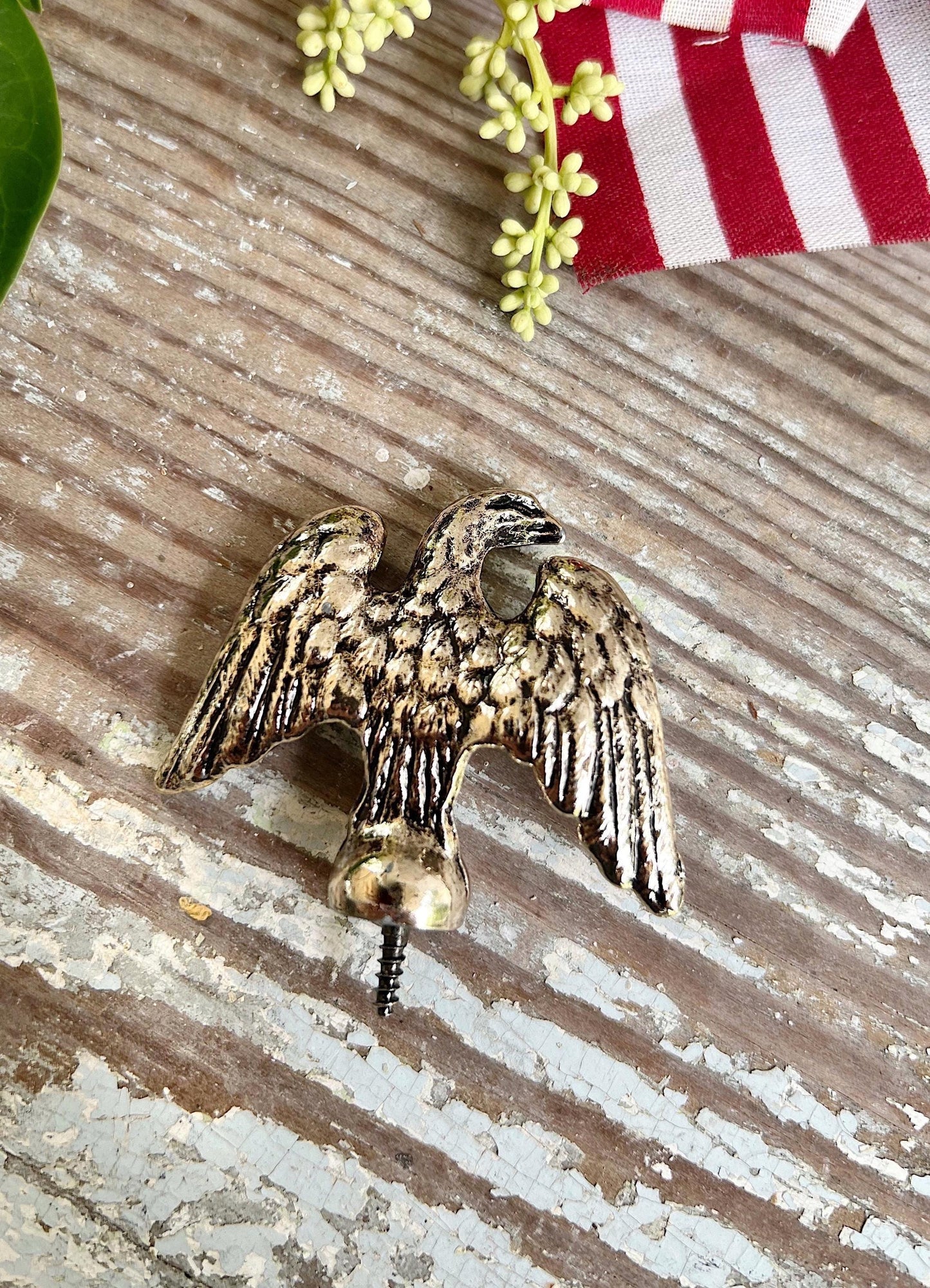 Vintage METAL EAGLE Flag Pole Topper Cap Finial Americana