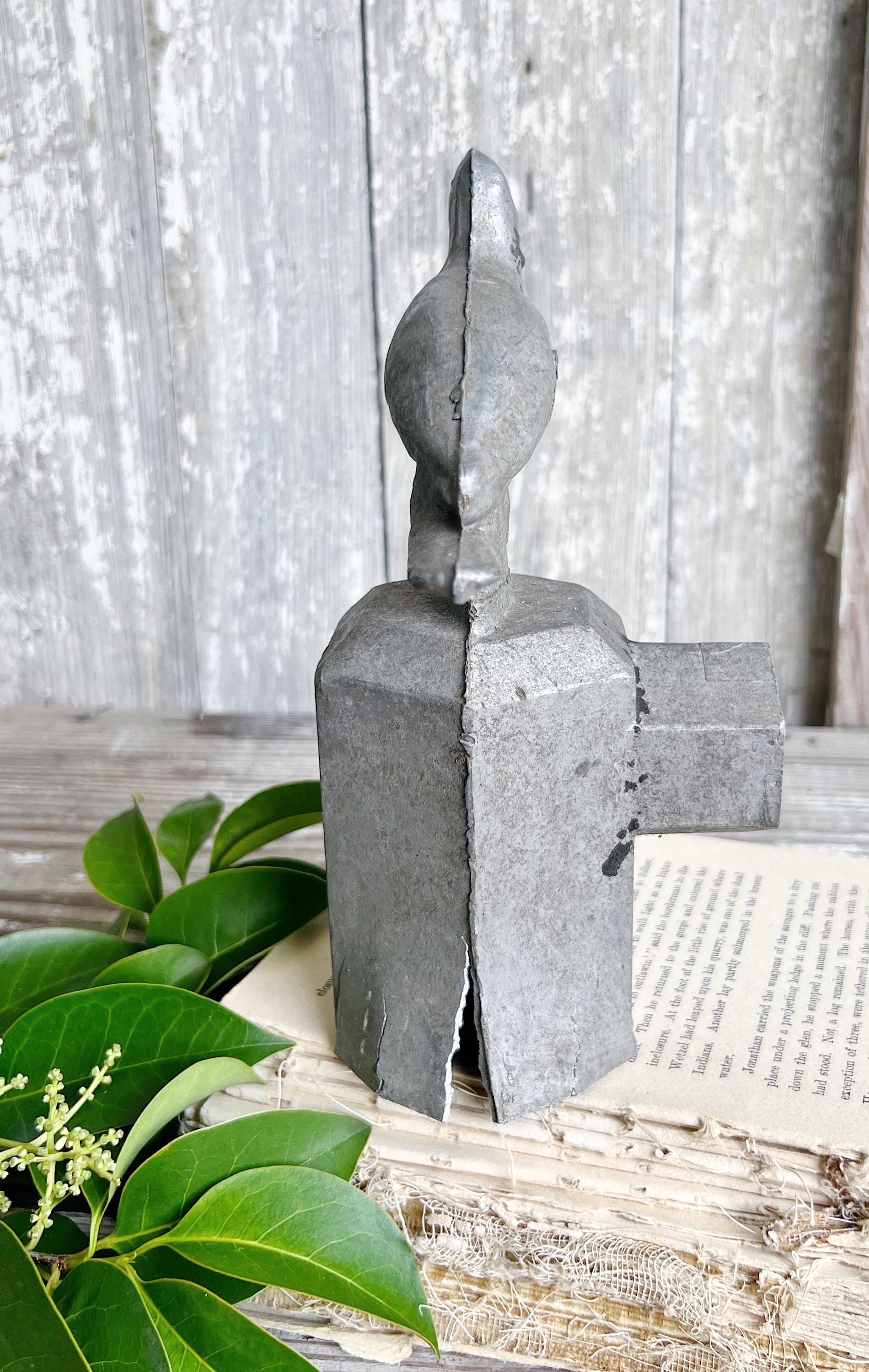 Antique BIRD Finial Cast Iron Metal Fence Cap Architectural Industrial Salvage Farmhouse Garden Decor