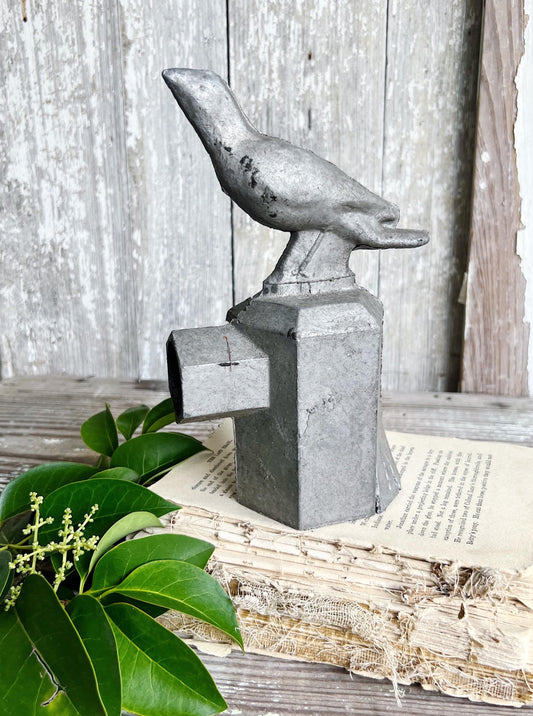Antique BIRD Finial Cast Iron Metal Fence Cap Architectural Industrial Salvage Farmhouse Garden Decor