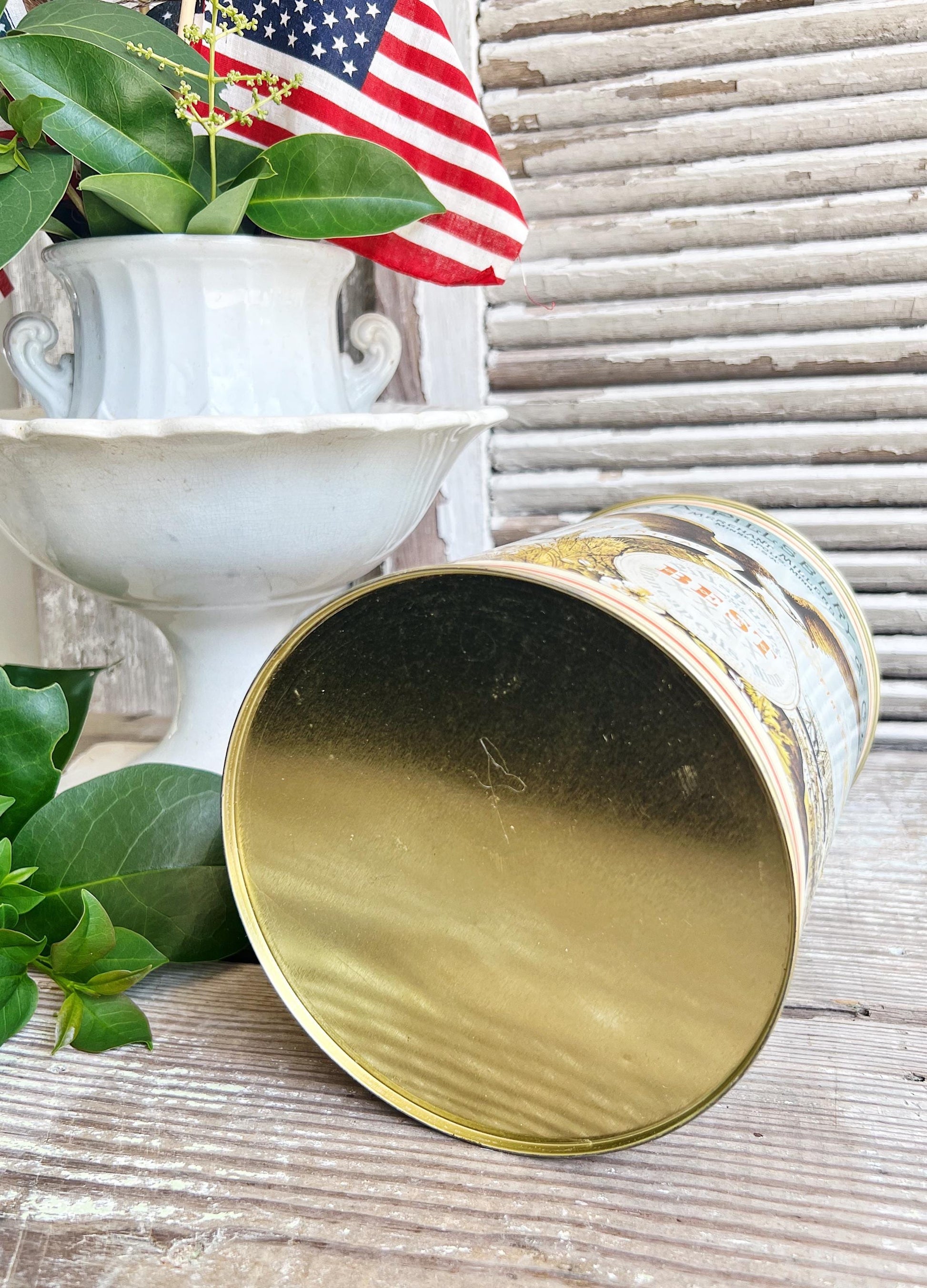 Vintage PILLSBURY EAGLE Can Tin Canister Farmhouse Decor Americana Decor