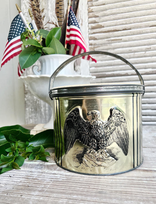 Vintage EAGLE Sewing Tin Can Pail Farmhouse Decor Americana Decor