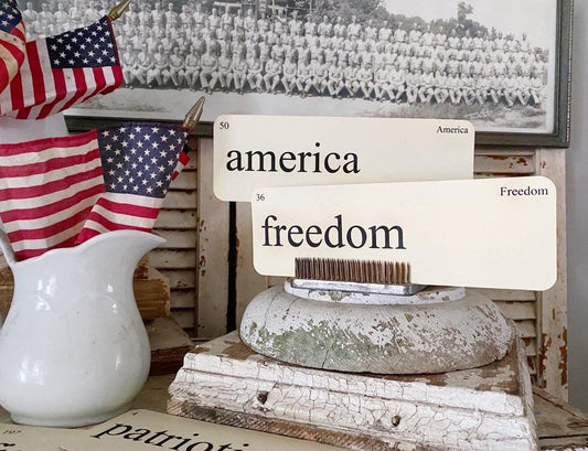 AMERICA Flash Cards LARGE Vintage Inspired Word Flashcard SET Of 8 Americana Farmhouse Patriotic Freedom Independence July 4th Americana