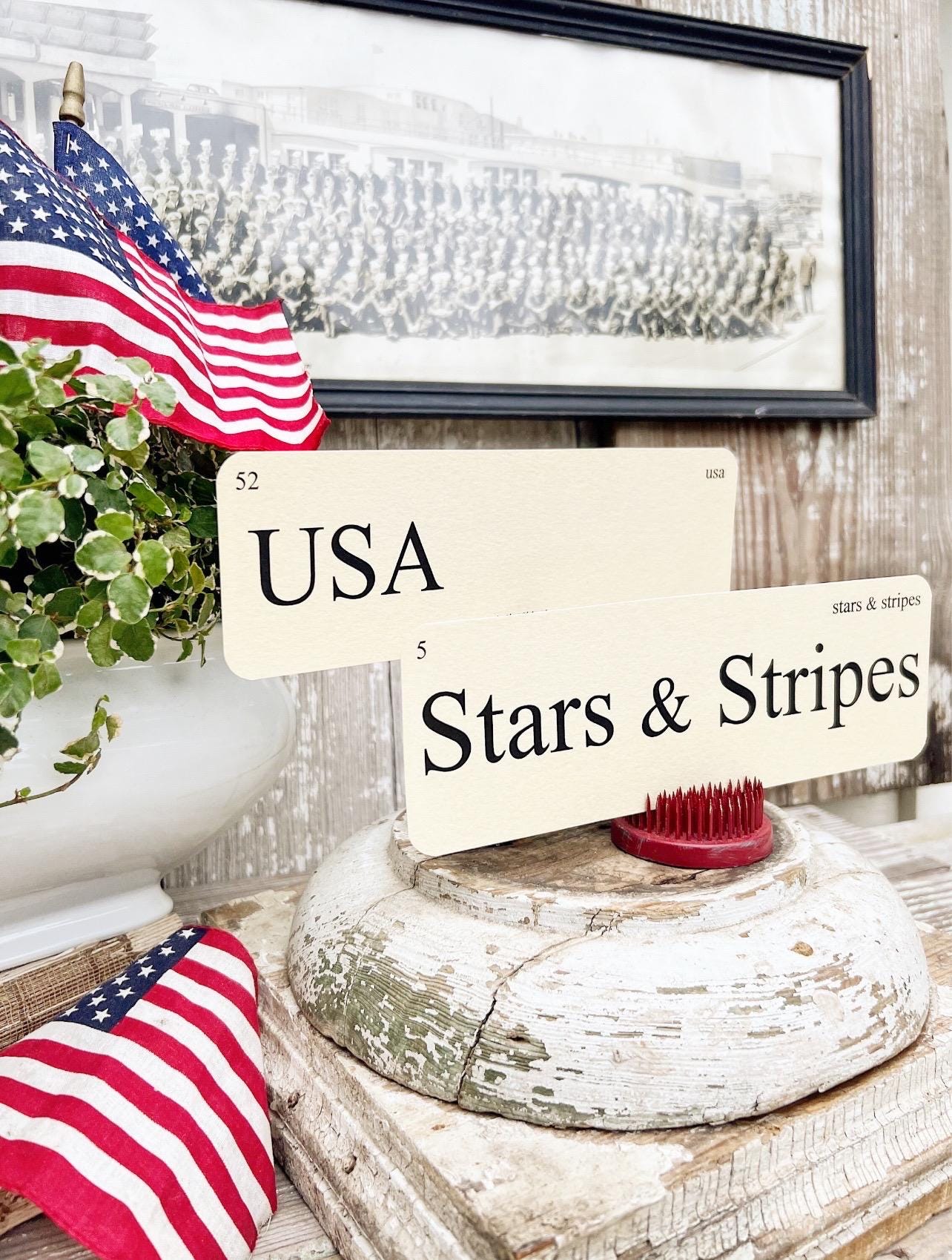 USA Flash Cards LARGE Vintage Inspired Word Flashcard SET Of 8 Americana Farmhouse Independence July 4th America Glory Nation