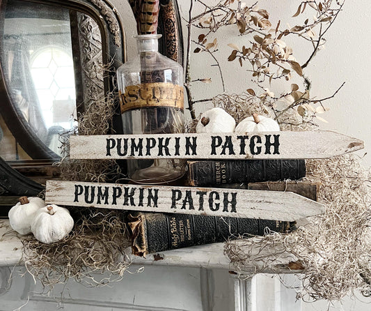 PUMPKIN PATCH Arrow Sign FALL Halloween Vintage Salvage Barn Wood Reclaimed White Chippy Paint Farmhouse Decor Architectural Black White