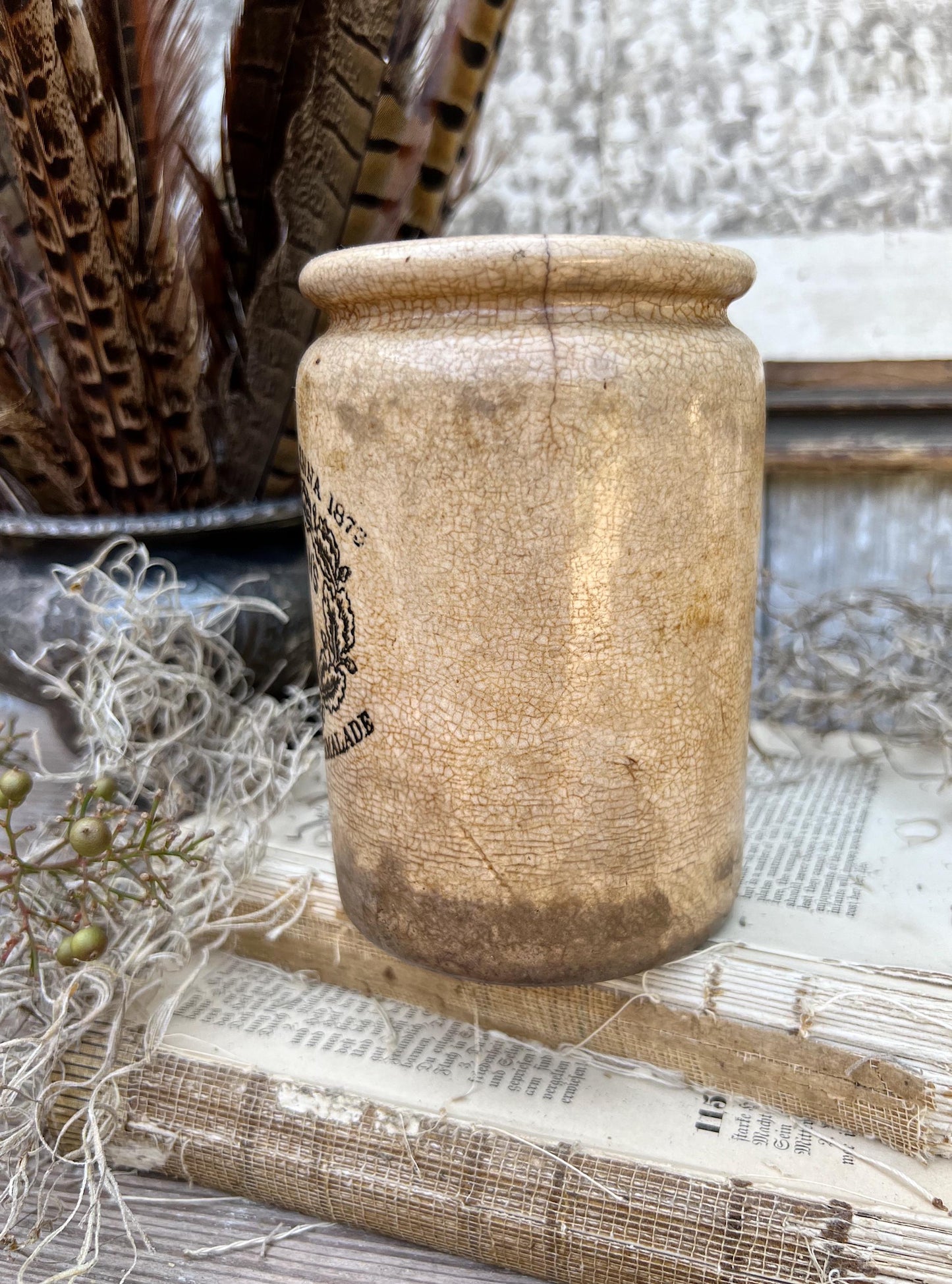 Antique Marmalade IRONSTONE Jar DUNDEE James Keiller Crock Rolled Rim 1 Pound 1862 MALING