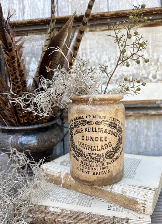 Antique Marmalade IRONSTONE Jar DUNDEE James Keiller Crock Rolled Rim 1 Pound 1862 MALING