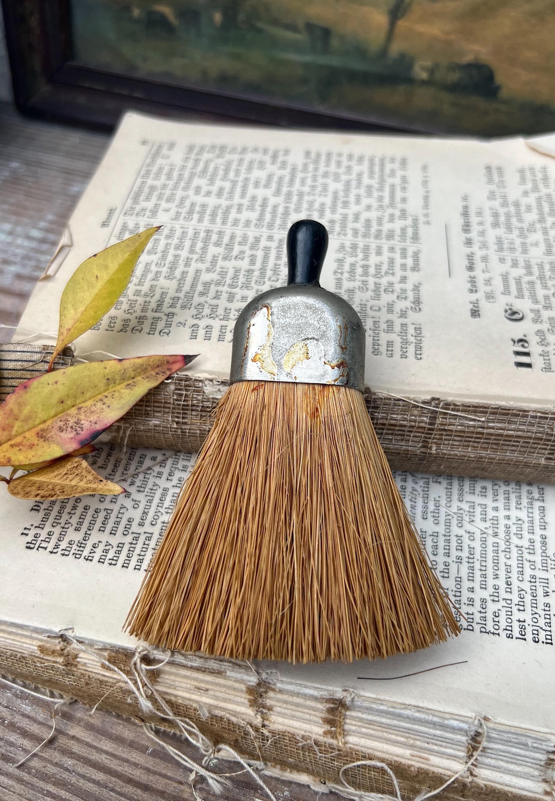 Antique Silver Whisk Crumb Broom Hand Straw Brush Farmhouse Decor Vintage Broom