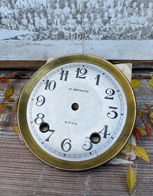 Antique Clock Brass Clock Dial Farmhouse Decor Industrial Salvage LYON J. BENOIT