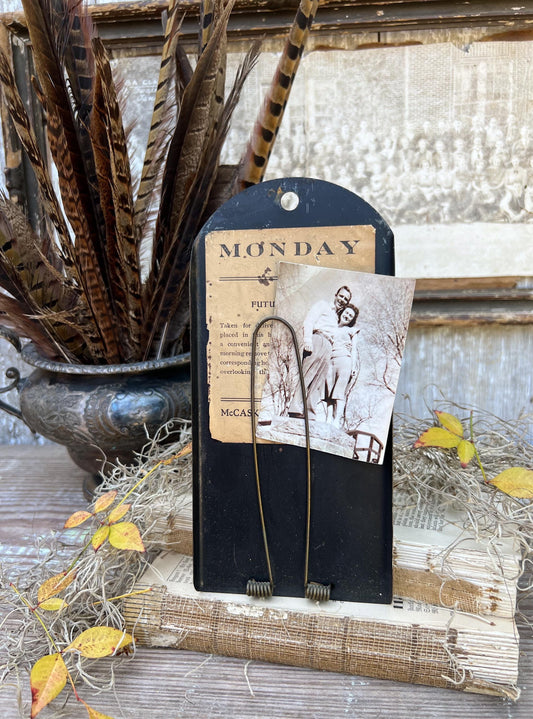 Antique McCaskey Register Clip Receipt Holder MONDAY Industrial Metal Clipboard Farmhouse Decor Day of the Week