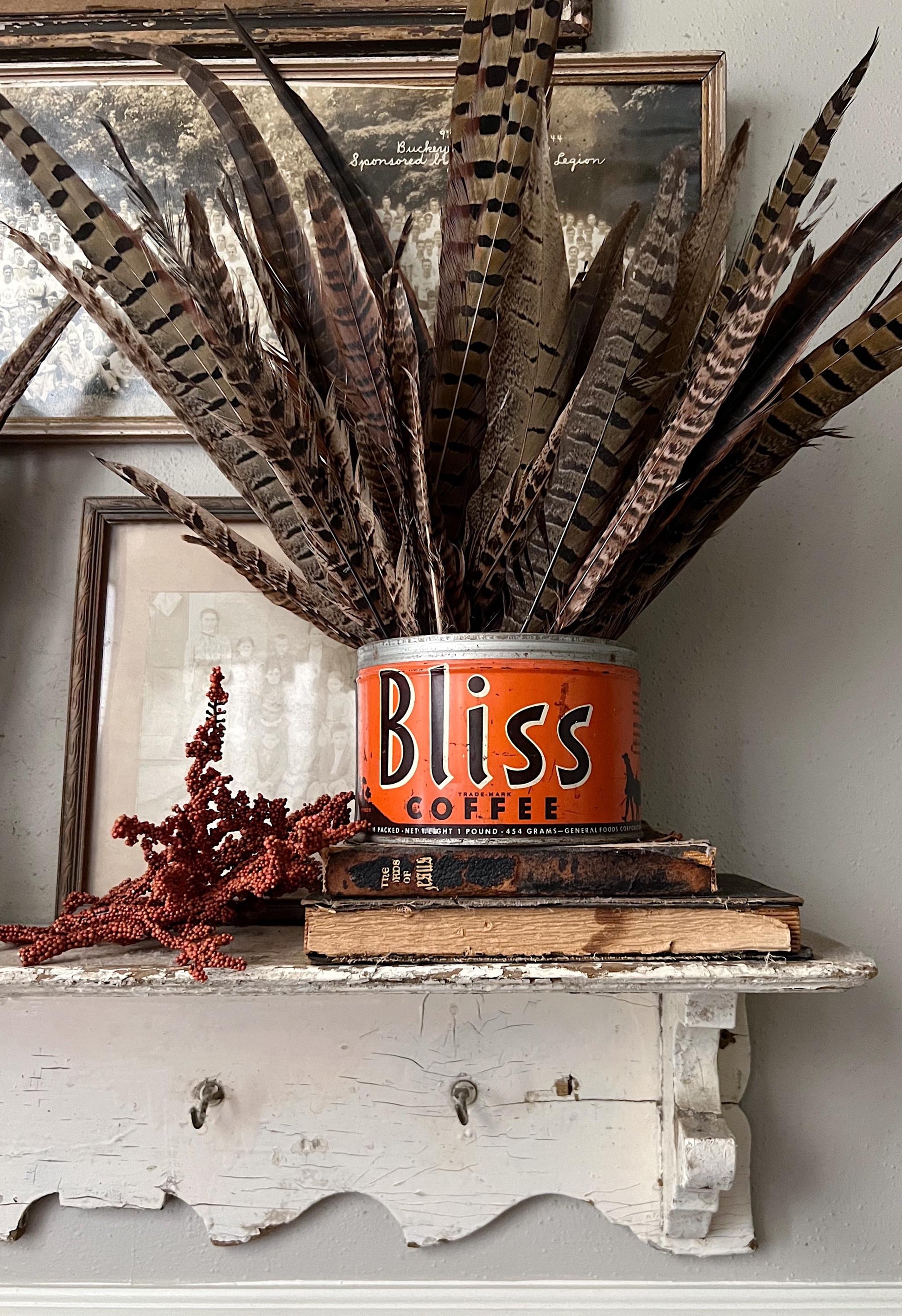 Antique Vintage BLISS Coffee Can Tin Canister Farmhouse Decor Fixer Upper Decor ORANGE Fall Decor Maxwell House Co.