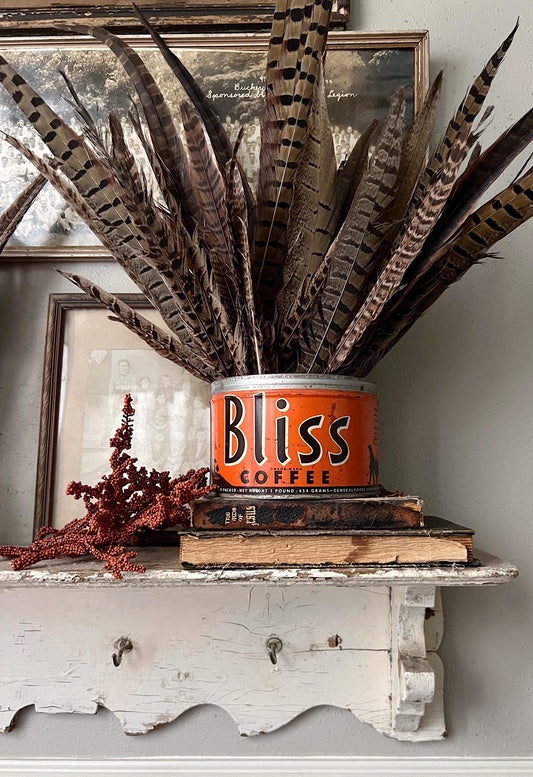 Antique Vintage BLISS Coffee Can Tin Canister Farmhouse Decor Fixer Upper Decor ORANGE Fall Decor Maxwell House Co.