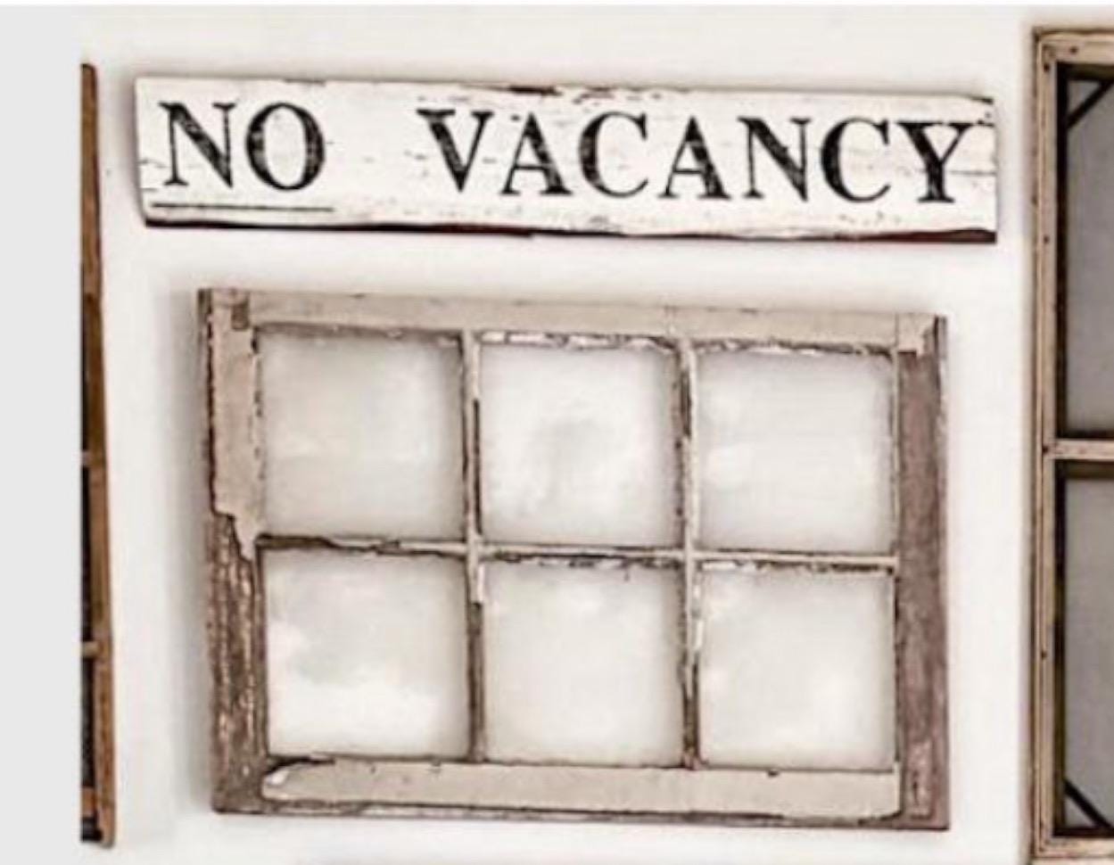 NO VACANCY Farmhouse Sign Painted Salvage Barn Wood Reclaimed Primitive White Chippy Black Paint Architectural Farmhouse Decor