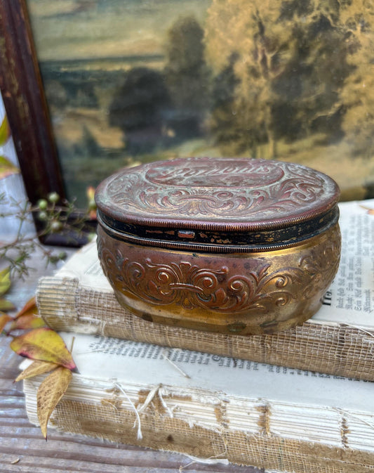 Antique POZZONI’S Powder Box Brass Vanity Lid Box Victorian.